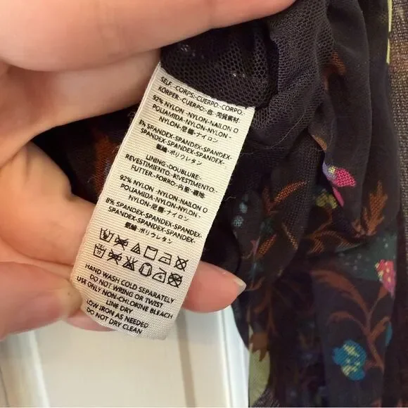 Free People Black Wildflower Honey Mesh Blouson Top Size Small - Picture 7 of 9